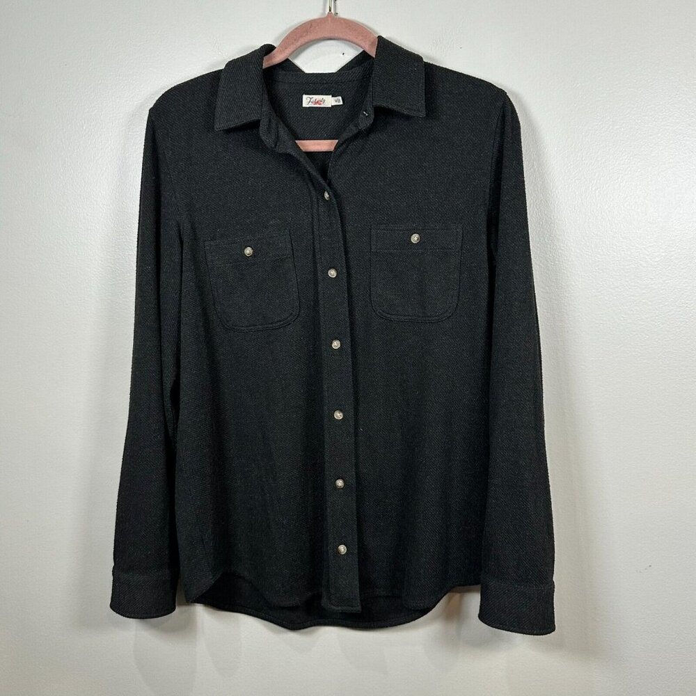 Faherty Legend Sweater Shirt Button Down Heather Black Twill Size Medium Pockets